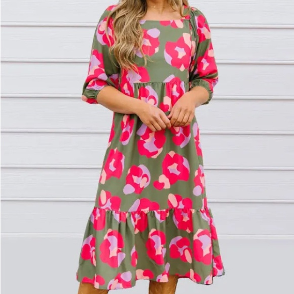Spot On Olive Maxi Dress Green and Pink Women's Medium
